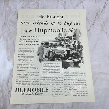 Hupmobile The Six of the Century 1928 Original Magazine Advertisement FL6-8