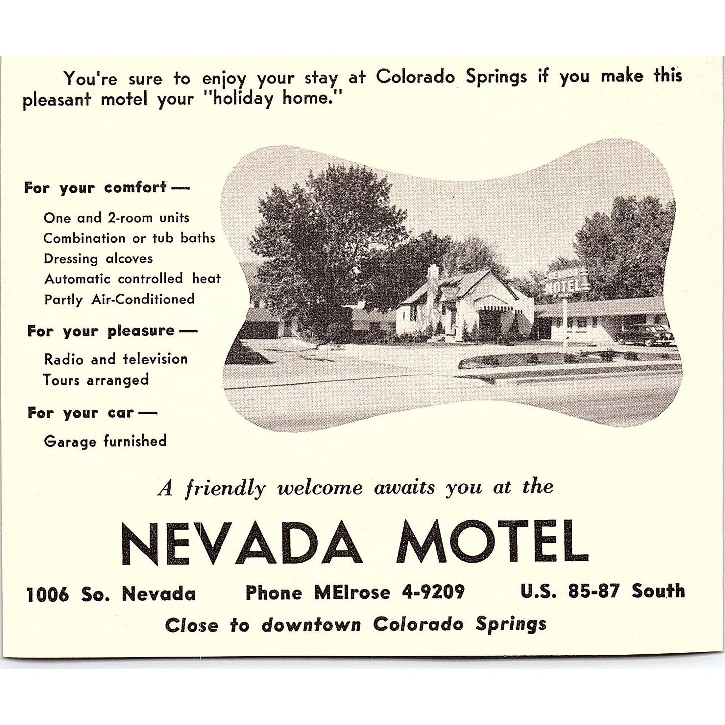 Western Hills Motor Hotel, Nevada Motel Colorado Springs CO 1958 Ad AG1-H2