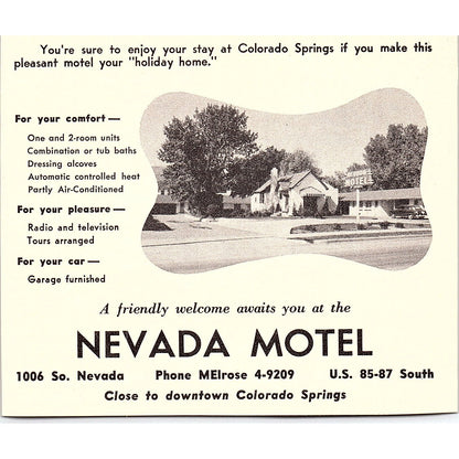 Western Hills Motor Hotel, Nevada Motel Colorado Springs CO 1958 Ad AG1-H2