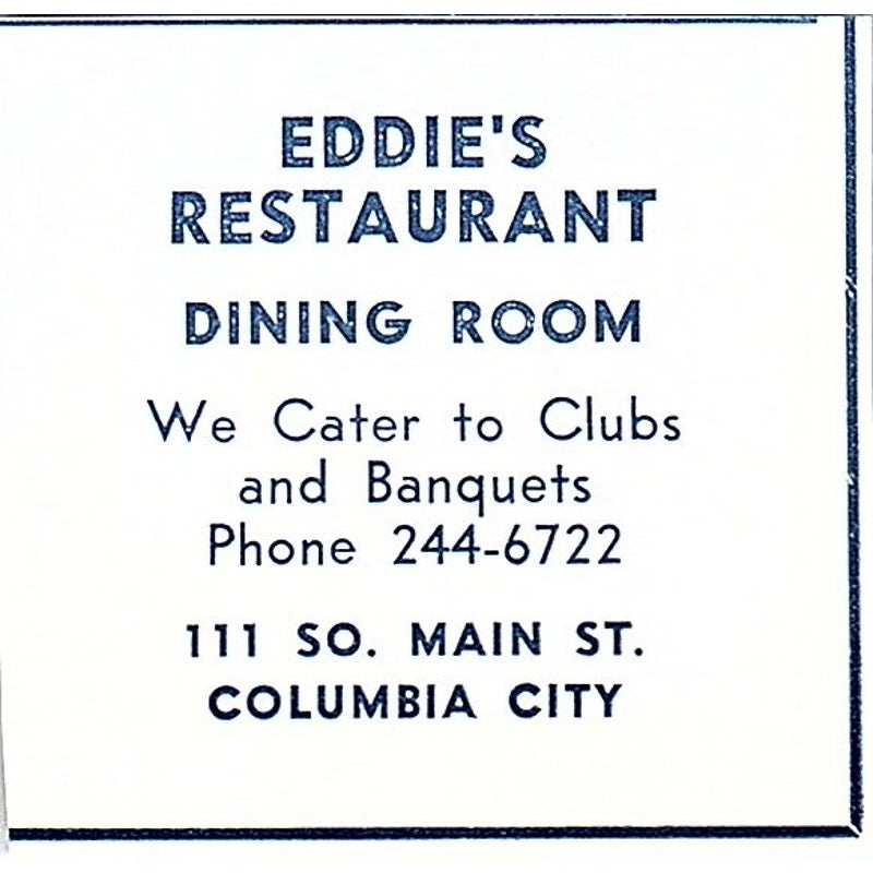 Eddie's Restaurant 111 So Main St Columbia City Indiana 1964 Ad AG1-S12