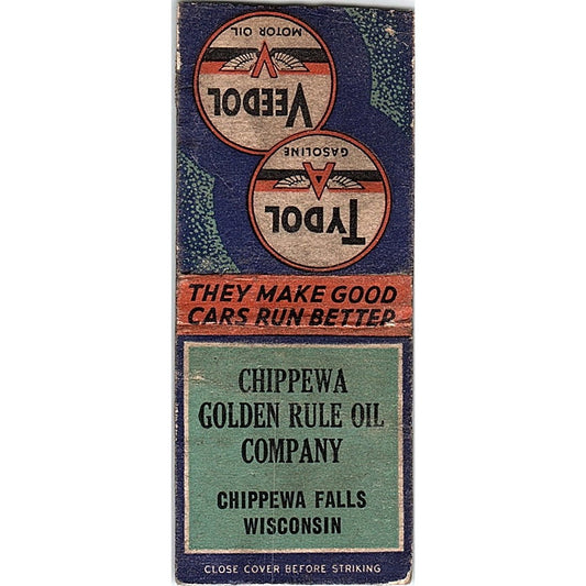 Chippewa Golden Rule Oil Co Chippewa Falls WI Vintage Matchbook Cover SC7-Y4