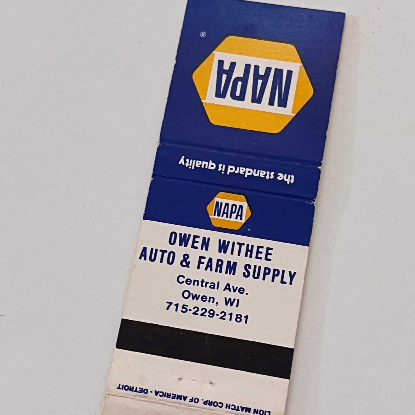 Owen Withee Auto & Farm Supply Owen WI Vintage Matchbook Cover TB6-MB2-2