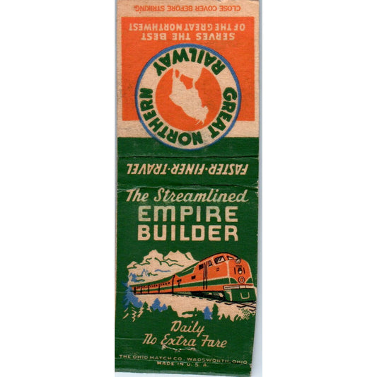 Great Northern Railway Streamlined Empire Builder Vintage Matchbook Cover SD2-Y5