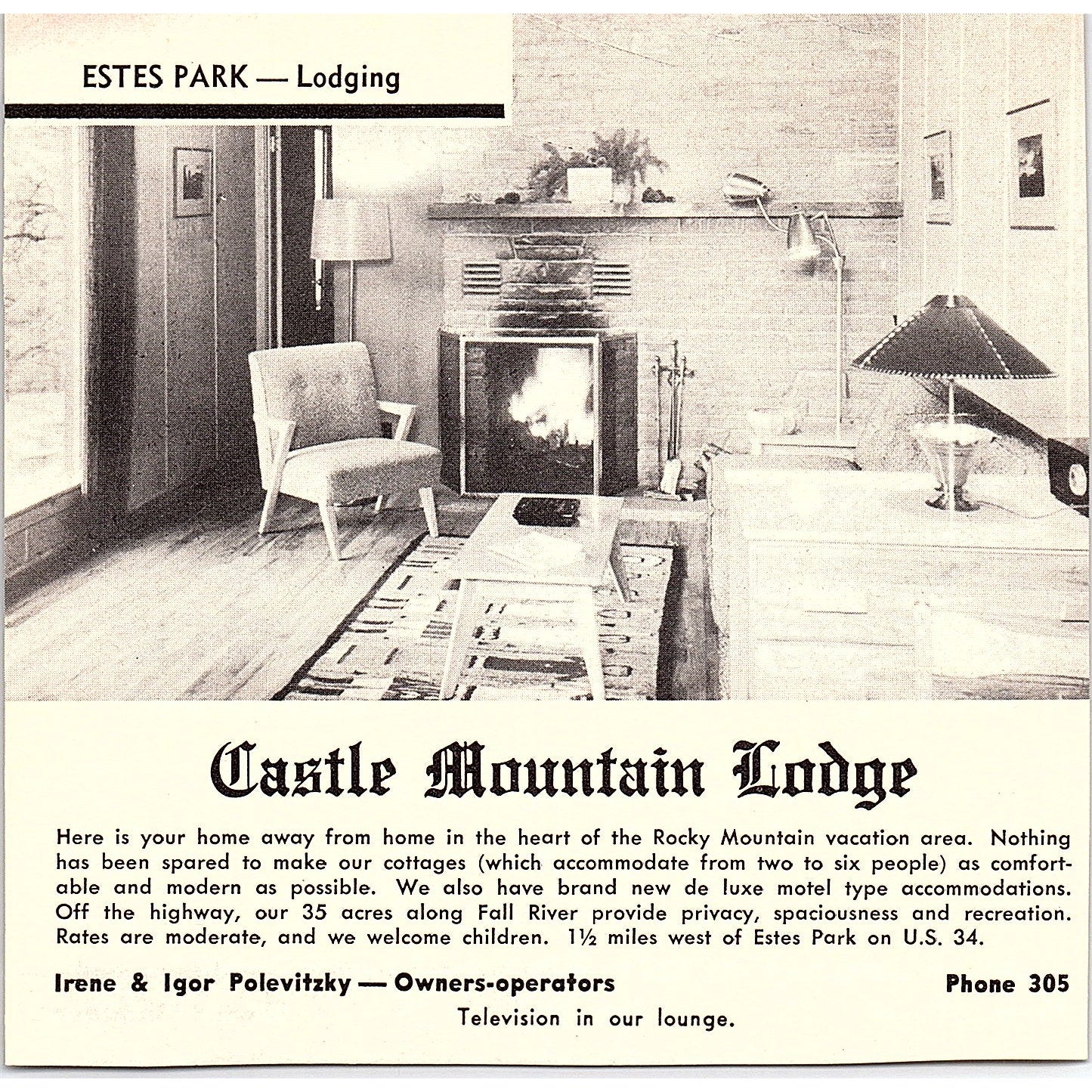 Castle Mountain Lodge, Anderson's Wonderview Motel Estes Park CO 1958 Ad AG1-H1