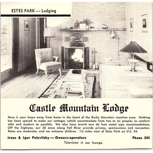 Castle Mountain Lodge, Anderson's Wonderview Motel Estes Park CO 1958 Ad AG1-H1