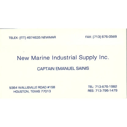 Capt Emanuel Sainis New Marine Industrial Supply Houston Business Card SD9-B7
