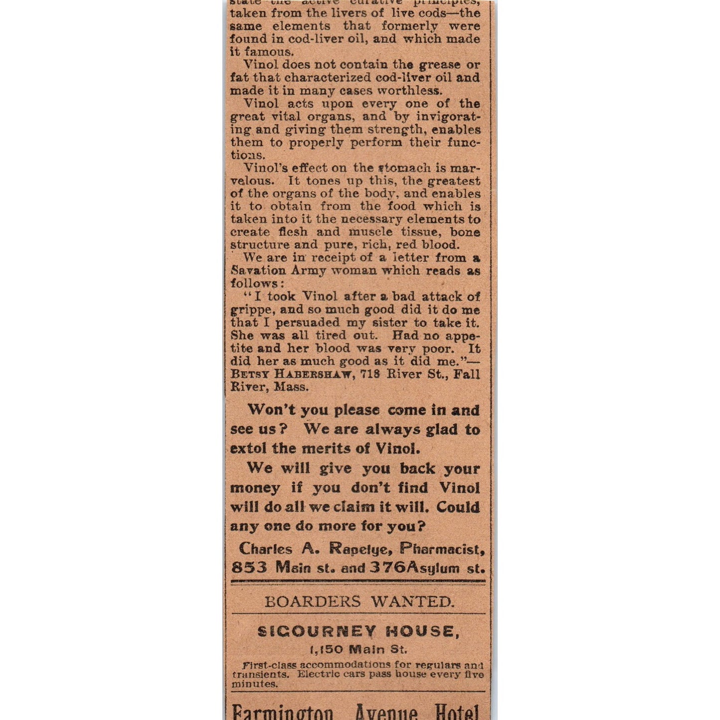 Wm. Wander & Sons Second Hand Pianos Hartford 1901 Newspaper Ad AD8-H3