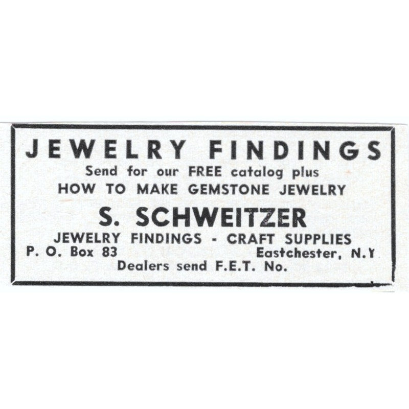 S. Schweitzer Jewelry Findings Eastchester NY 1964 Magazine Ad AB6-S5