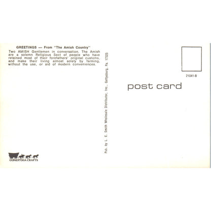 Amish Gentlemen in Conversation Pennsylvania Dutch Country Vintage Postcard PD5