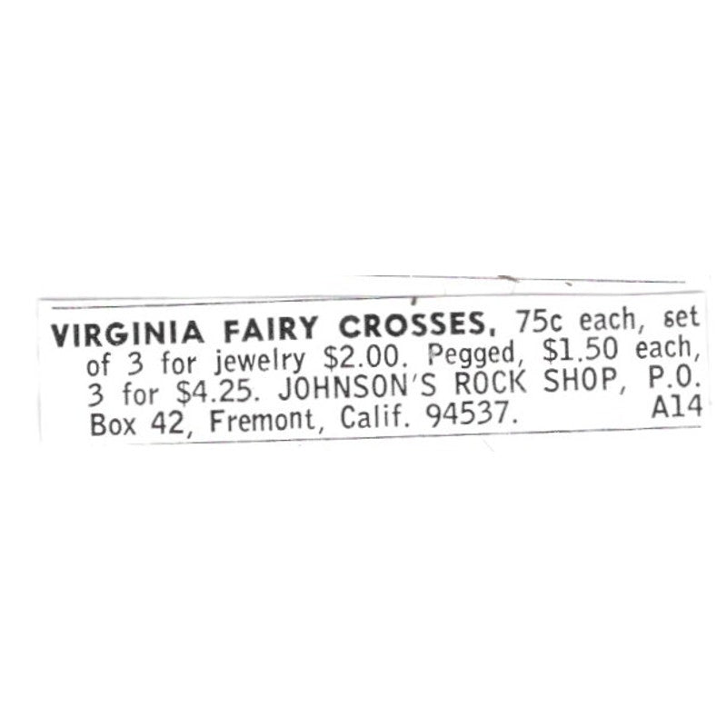 Johnson's Rock Shop Virginia Fairy Crosses Fremont CA 1972 Ad AF8-S16