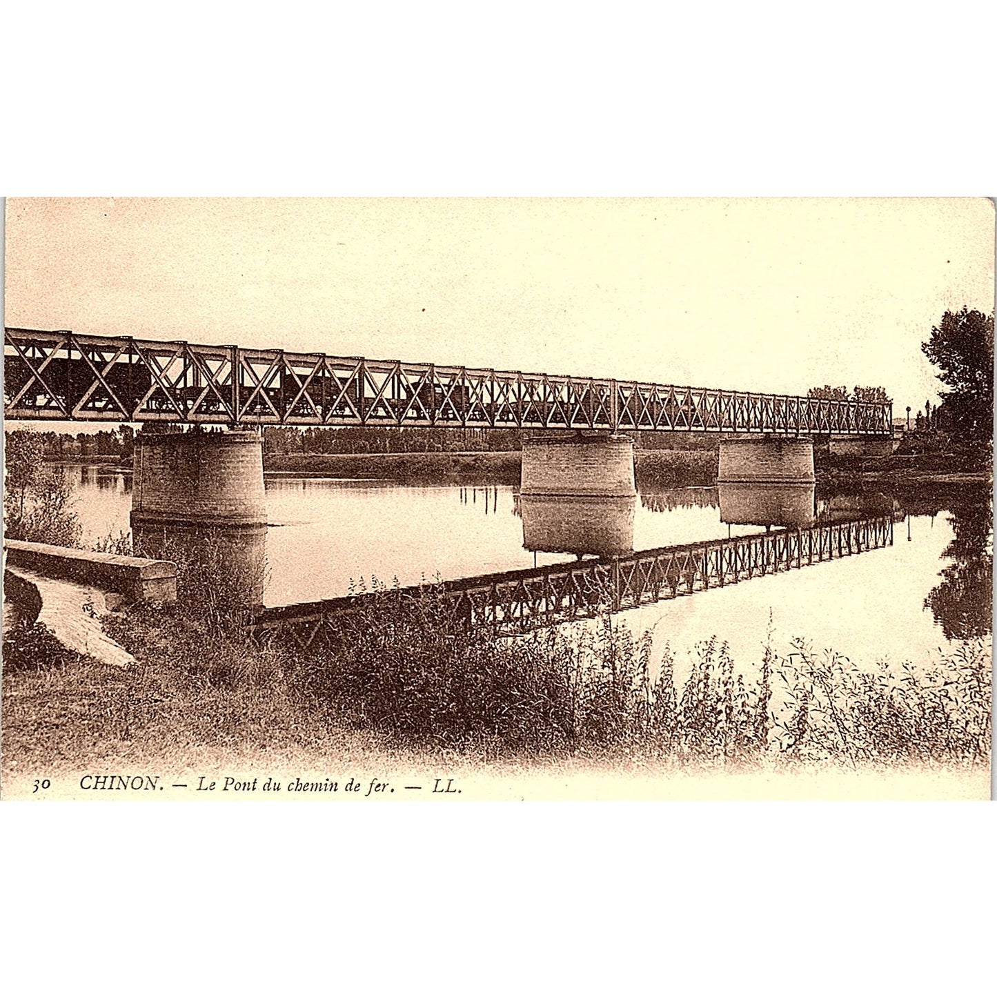 Chinon Le Pont Du Chemin De Fer French Antique Postcard PE11