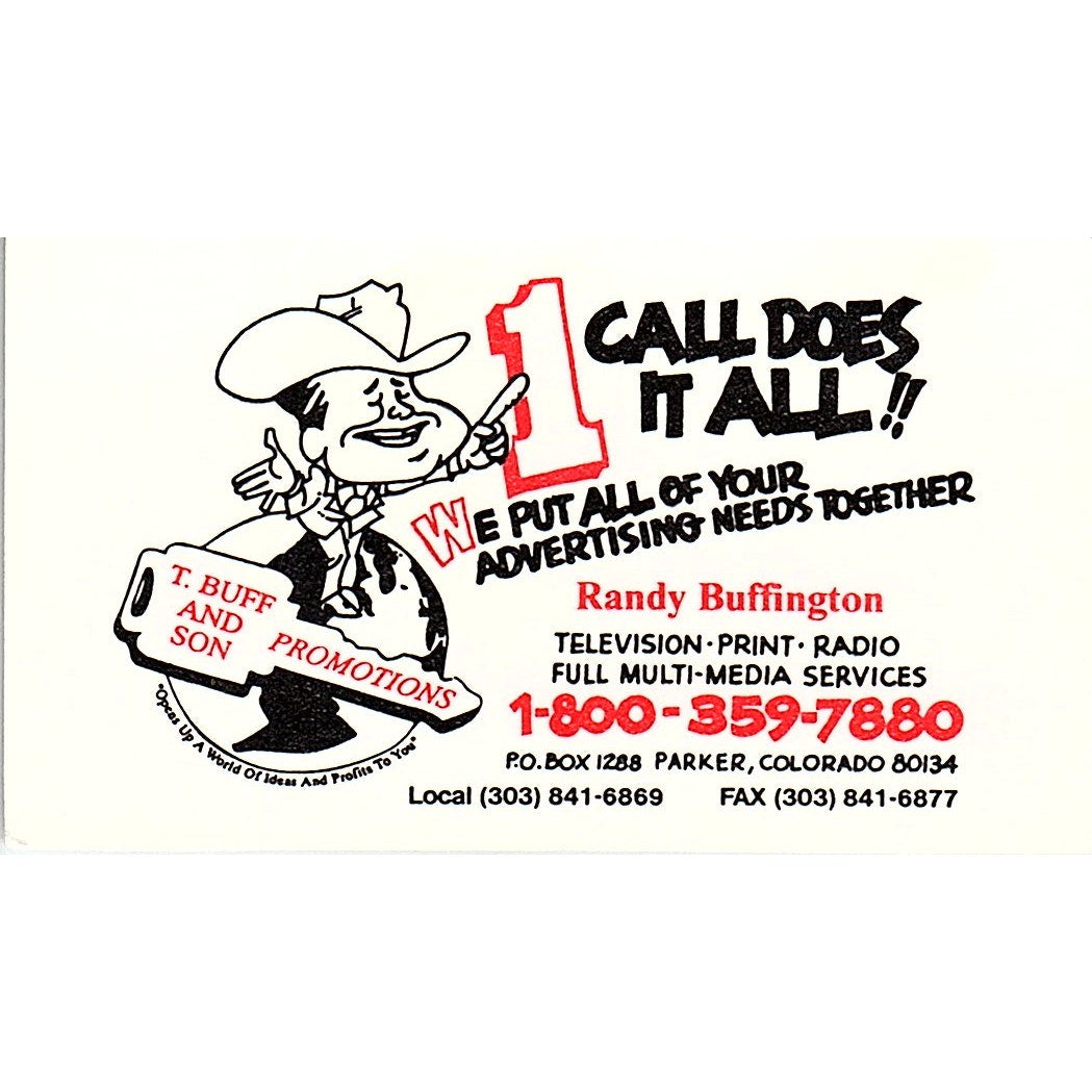 Randy Buffington T. Buff & Son Promotions Parker CO Vintage Business Card SD9-B9