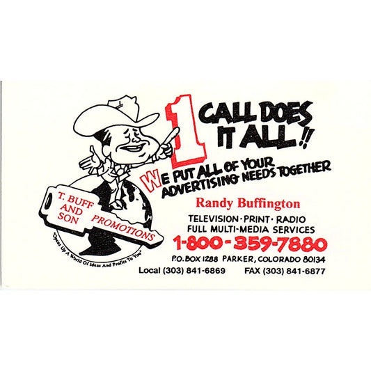 Randy Buffington T. Buff & Son Promotions Parker CO Vintage Business Card SD9-B9