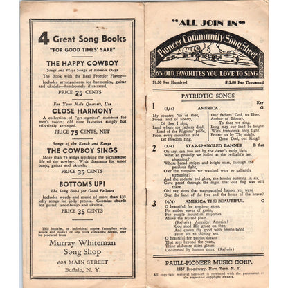 Vintage Pioneer Community Song Sheet Murray Whiteman Song Shop Buffalo NY AE6