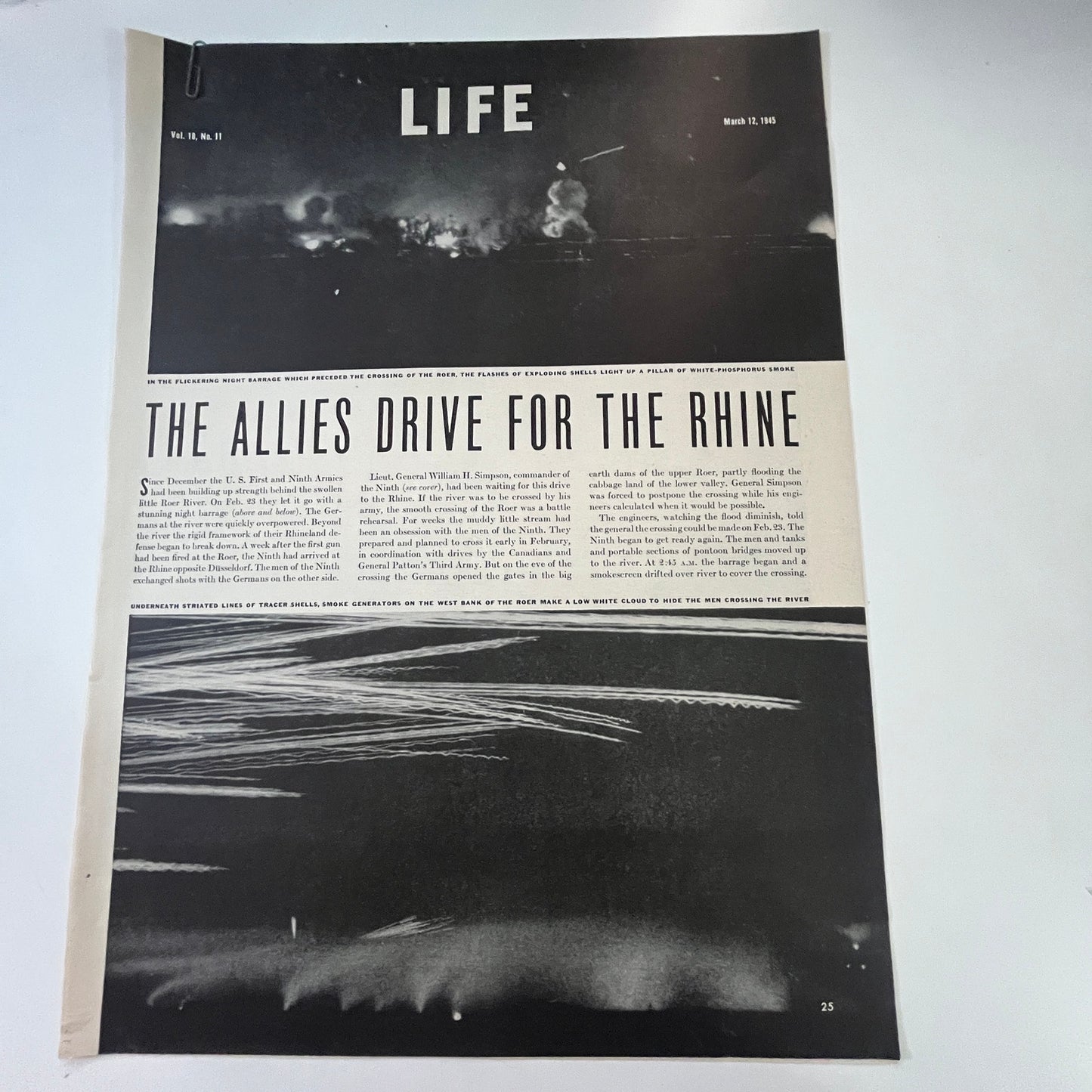 1945 The Allies Drive for the Rhine 3 Pages 1940s WWII Era Article V29-5