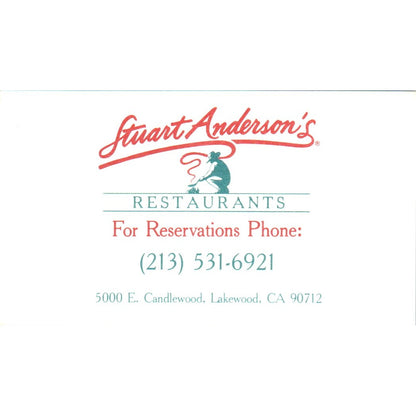 Stuart Anderson's Restaurants Lakewood CA Vintage Business Card SD8-B8