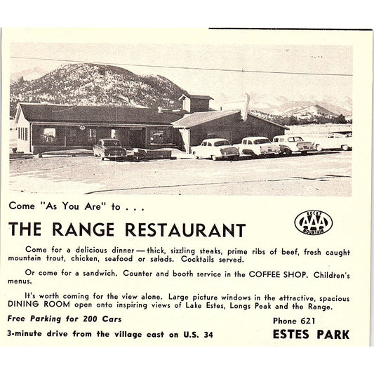 The Range Restaurant, Estes Park Aerial Tramway  Estes Park CO 1958 Ad AG1-H1