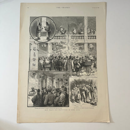 New Year's Day in Hong Kong - The Graphic Newspaper Engraving 1893 Jan 21 V1-7