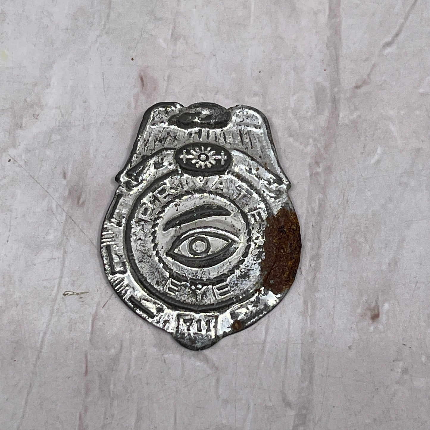 Vintage Tin Private Eye Detective Toy Play Badge SF4