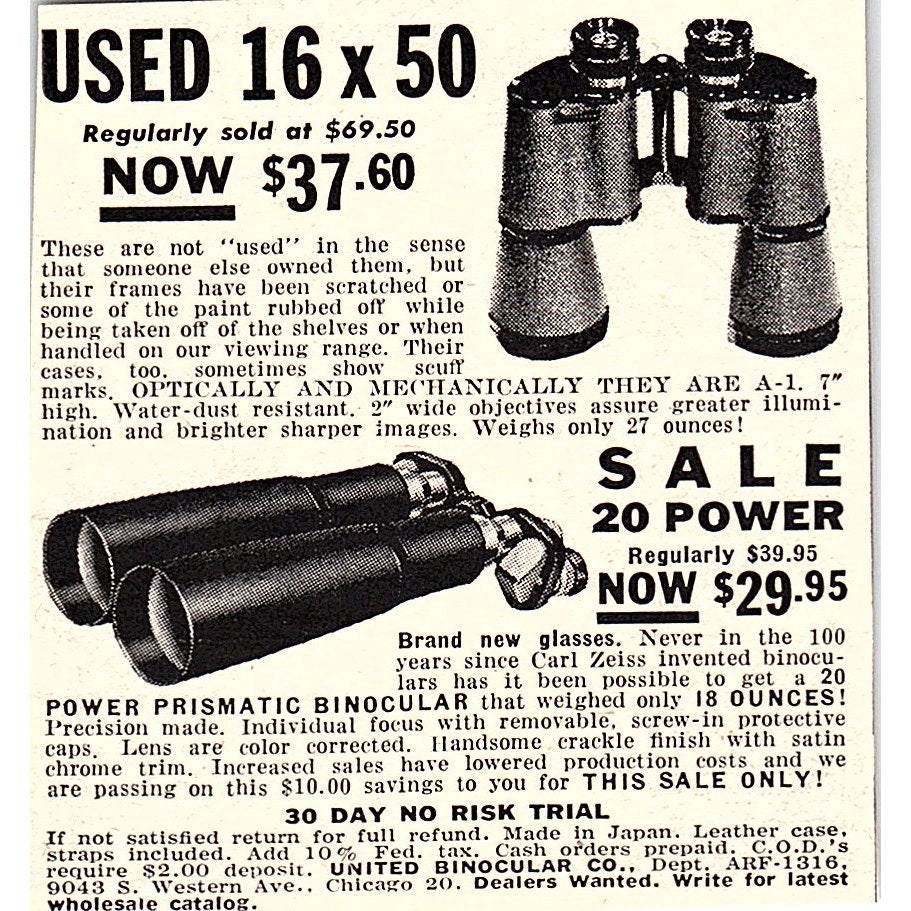 United Binocular Co Chicago IL 1955 Ad AF9-M3