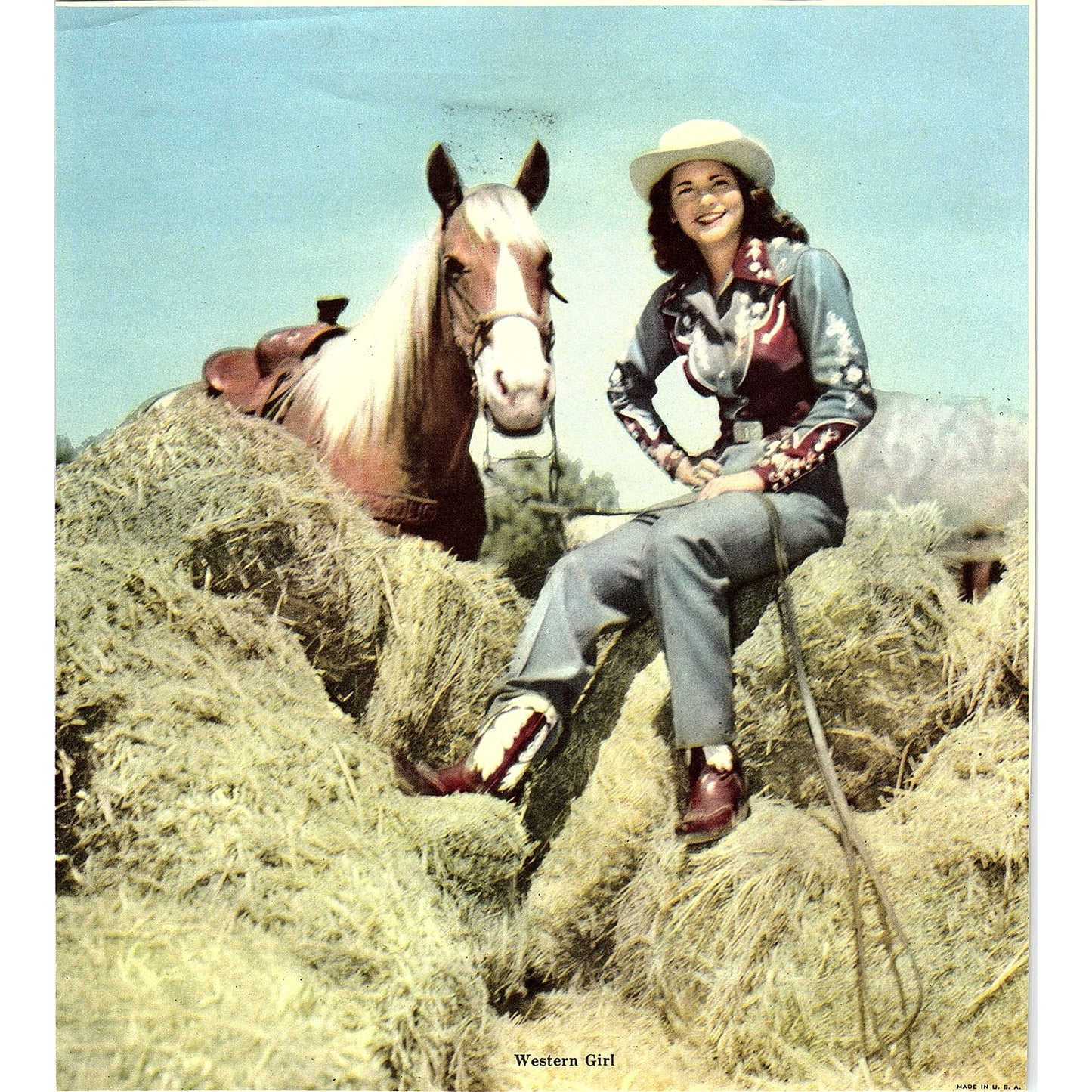 Retro Kitsch Photo of Western Girl and Horse Vintage Art Print 7x8" V17