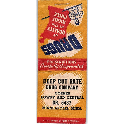 Deep Cut Rate Drug Co Lowry & Central Minneapolis Vintage Matchbook Cover SC7-Y6