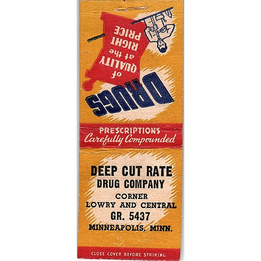 Deep Cut Rate Drug Co Lowry & Central Minneapolis Vintage Matchbook Cover SC7-Y6
