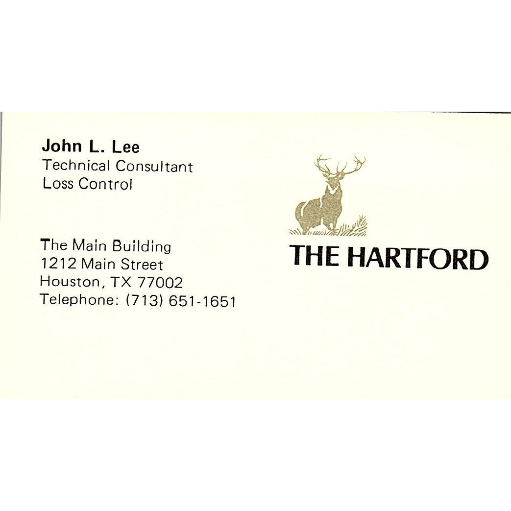 John L Lee The Hartford Houston Vintage Business Card SD9-B6