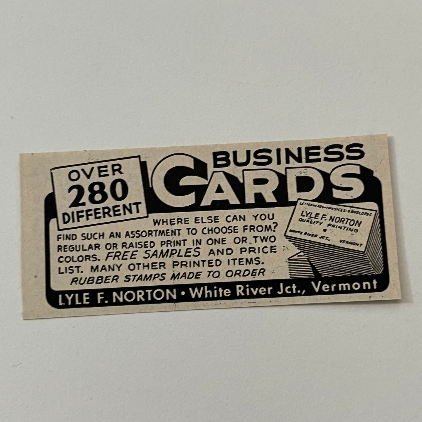 Lyle F. Norton Business Cards White River Jct VT 1952 Yankee Magazine Ad SAG5-S1