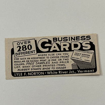 Lyle F. Norton Business Cards White River Jct VT 1952 Yankee Magazine Ad SAG5-S1