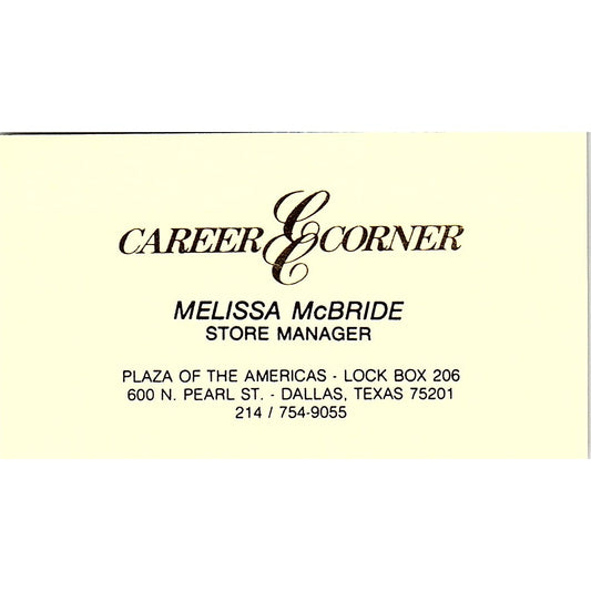 Melissa McBride Career Corner Clothing Dallas TX Vintage Business Card SE5-B5