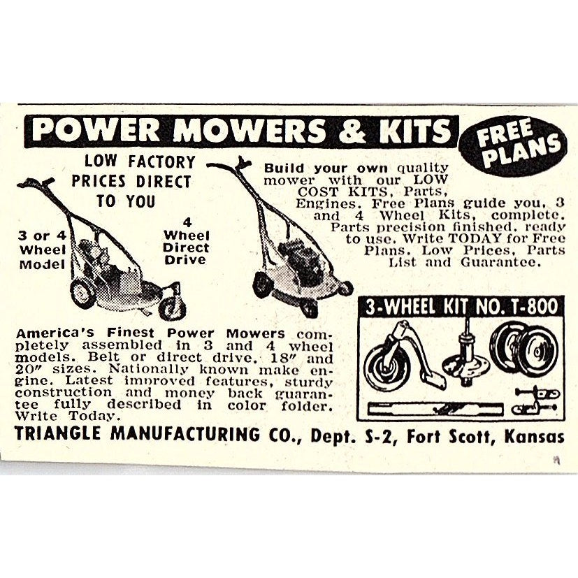 Triangle Mfg Co Power Mowers & Kits Fort Scott Kansas 1955 Ad AF9-S3