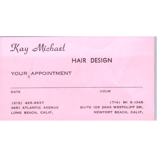 Kay Michael Hair Design Newport Beach Long Beach Vintage Business Card SD8-B10