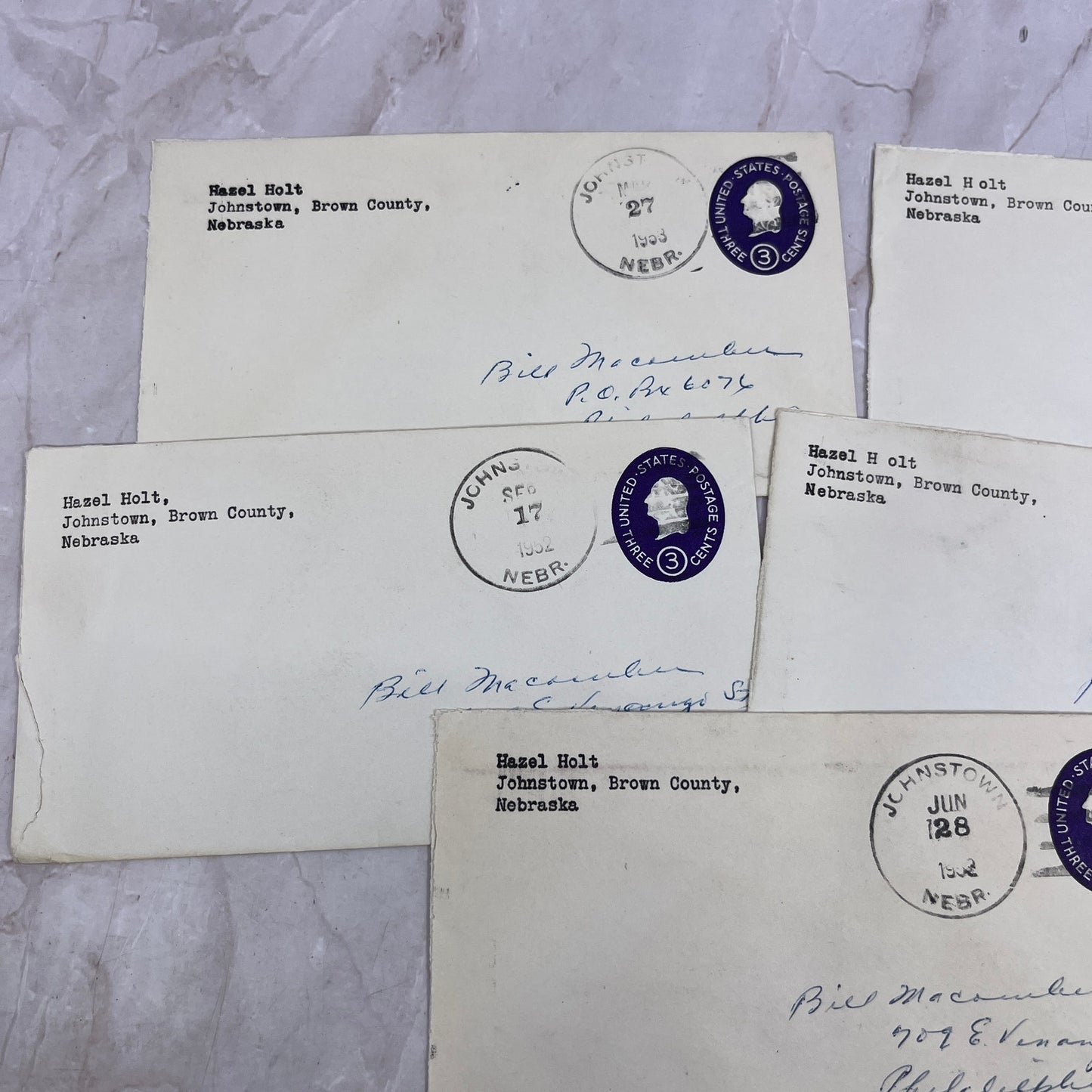 1950s Lot Hazel Holt Johnstown Brown County NE Postal Cover Envelopes TI5-E-3