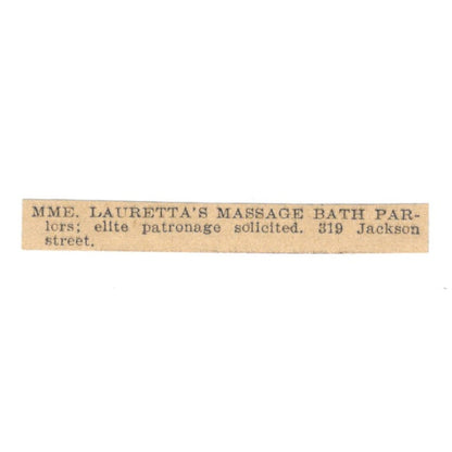 Madame Lauretta's Massage Bath Parlor St. Paul 1898 Newspaper Ad AF2-S2