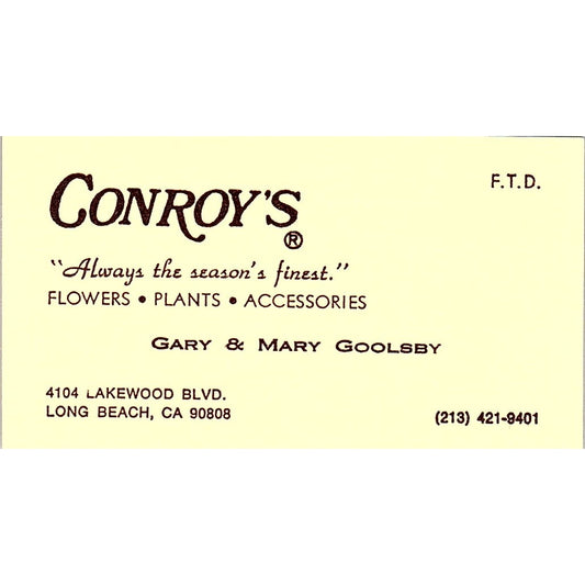 Conroy's Always the season's finest Gary & Mary Long BCH CA Business Card SF3-B8