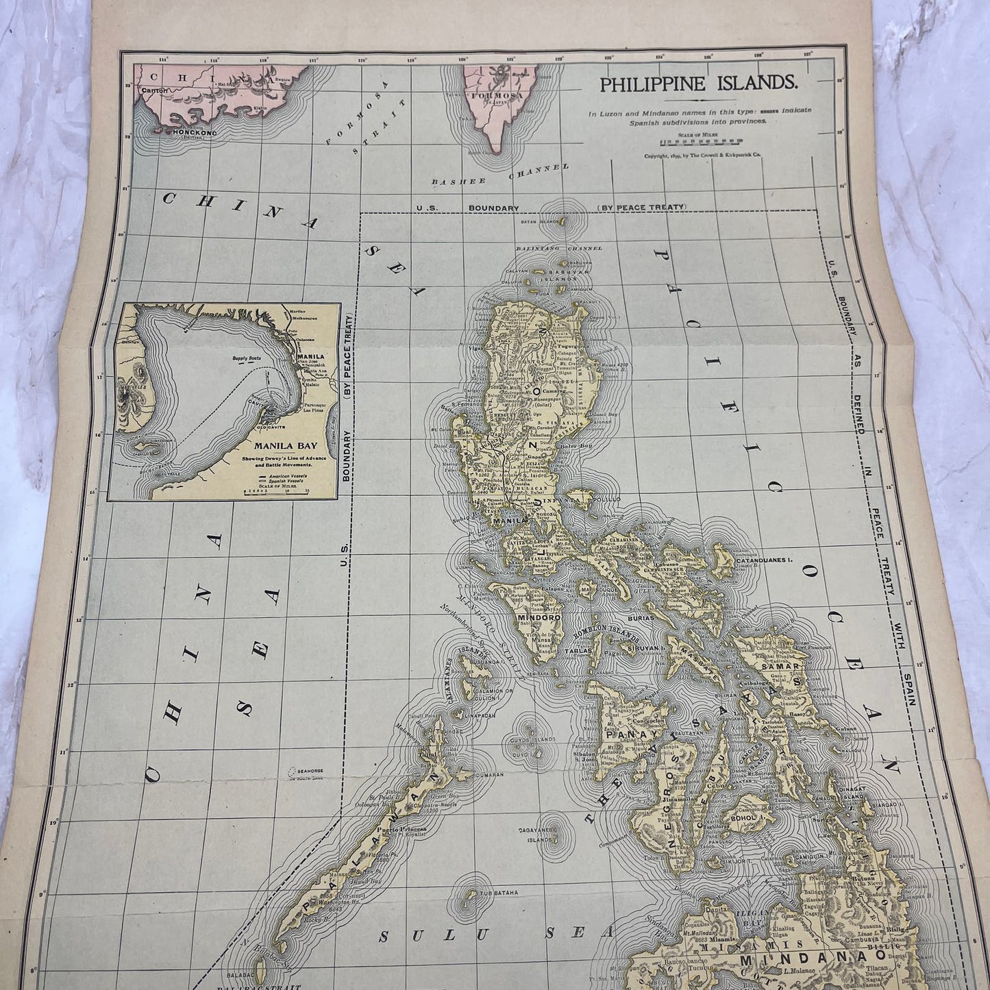 1899 Map of The Philippine Islands Fold Out Original Tinted Map Engraving FL6-8
