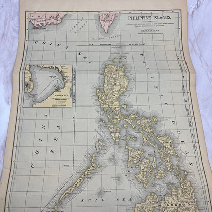 1899 Map of The Philippine Islands Fold Out Original Tinted Map Engraving FL6-8