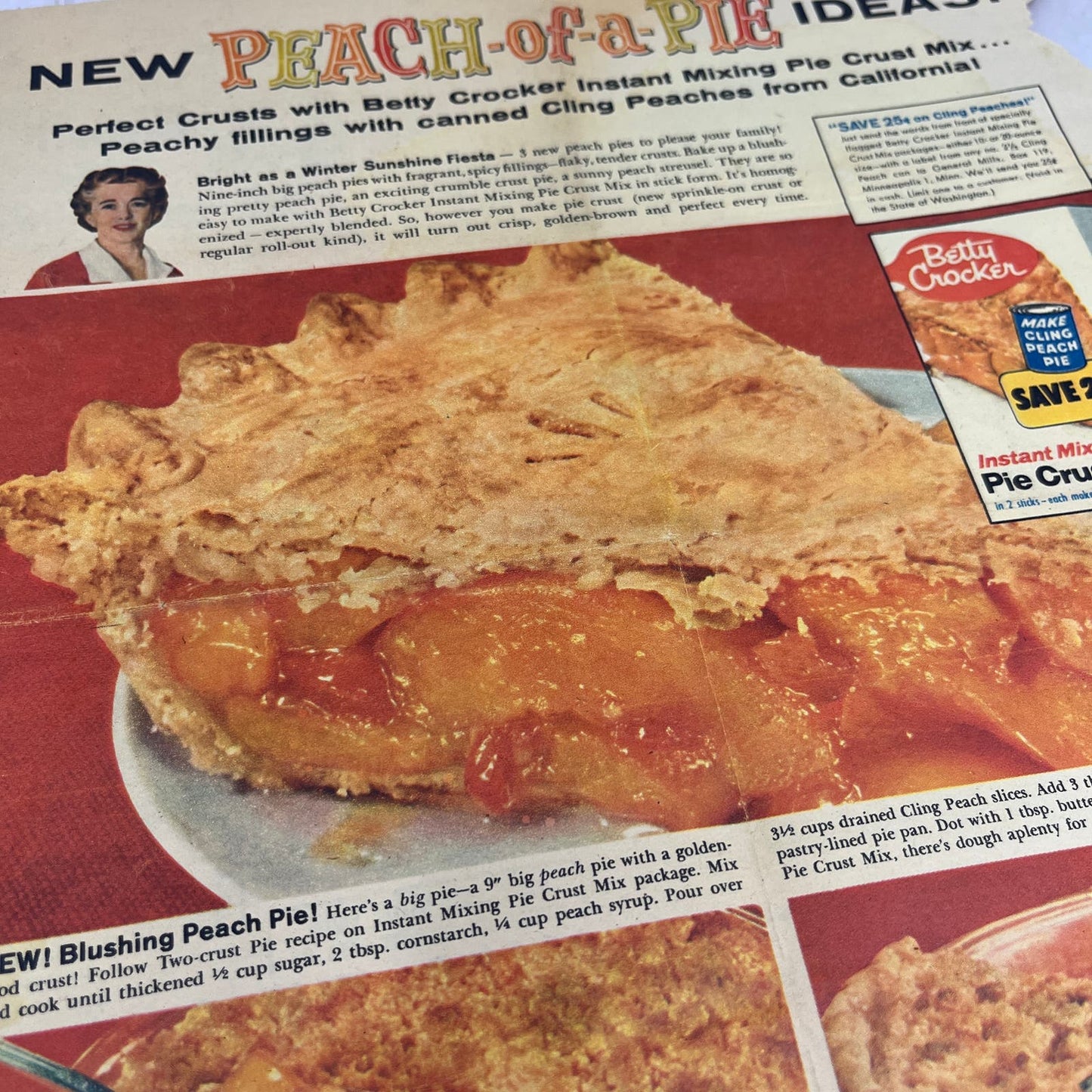 1959 Betty Crocker Peach Pie Recipe 10x13 Magazine Advertisement FL6-7
