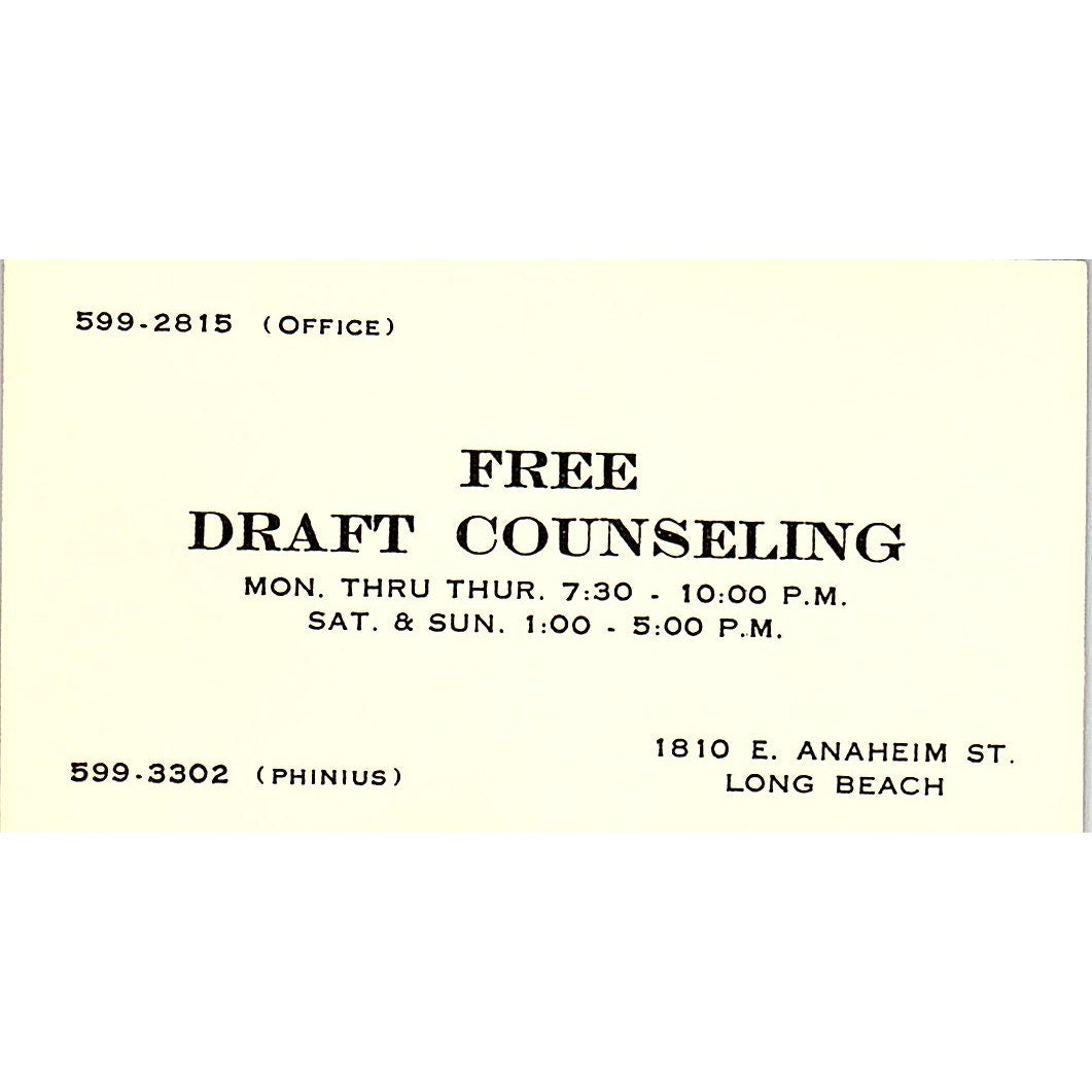 Free Draft Counseling Long Beach Vintage Business Card SD9-B11