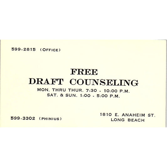 Free Draft Counseling Long Beach Vintage Business Card SD9-B11