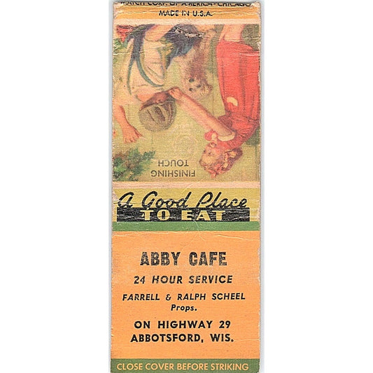 Abby Cafe Farrell & Ralph Scheel Abbotsford WI Vintage Matchbook Cover SC7-Y2