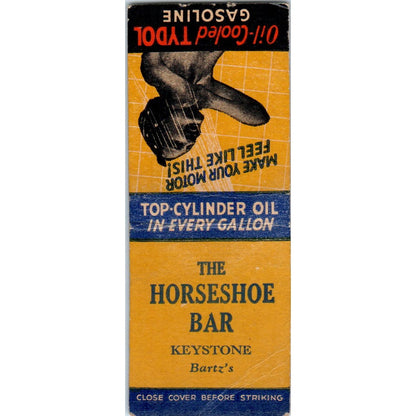 The Horseshoe Bar Keystone Bartz's Tydol Gas Vintage Matchbook Cover SD2-Y14