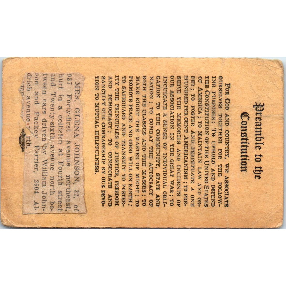 1937 American Legion Member Card E.H. Swanson Austin MN AD7