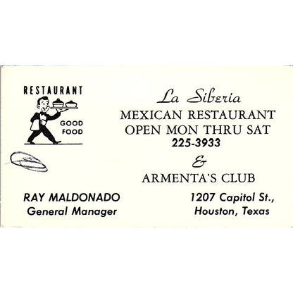Ray Maldonado La Siberia Restaurant & Armenta Club Houston Business Card SD9-B6