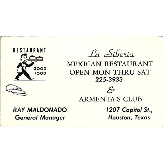 Ray Maldonado La Siberia Restaurant & Armenta Club Houston Business Card SD9-B6
