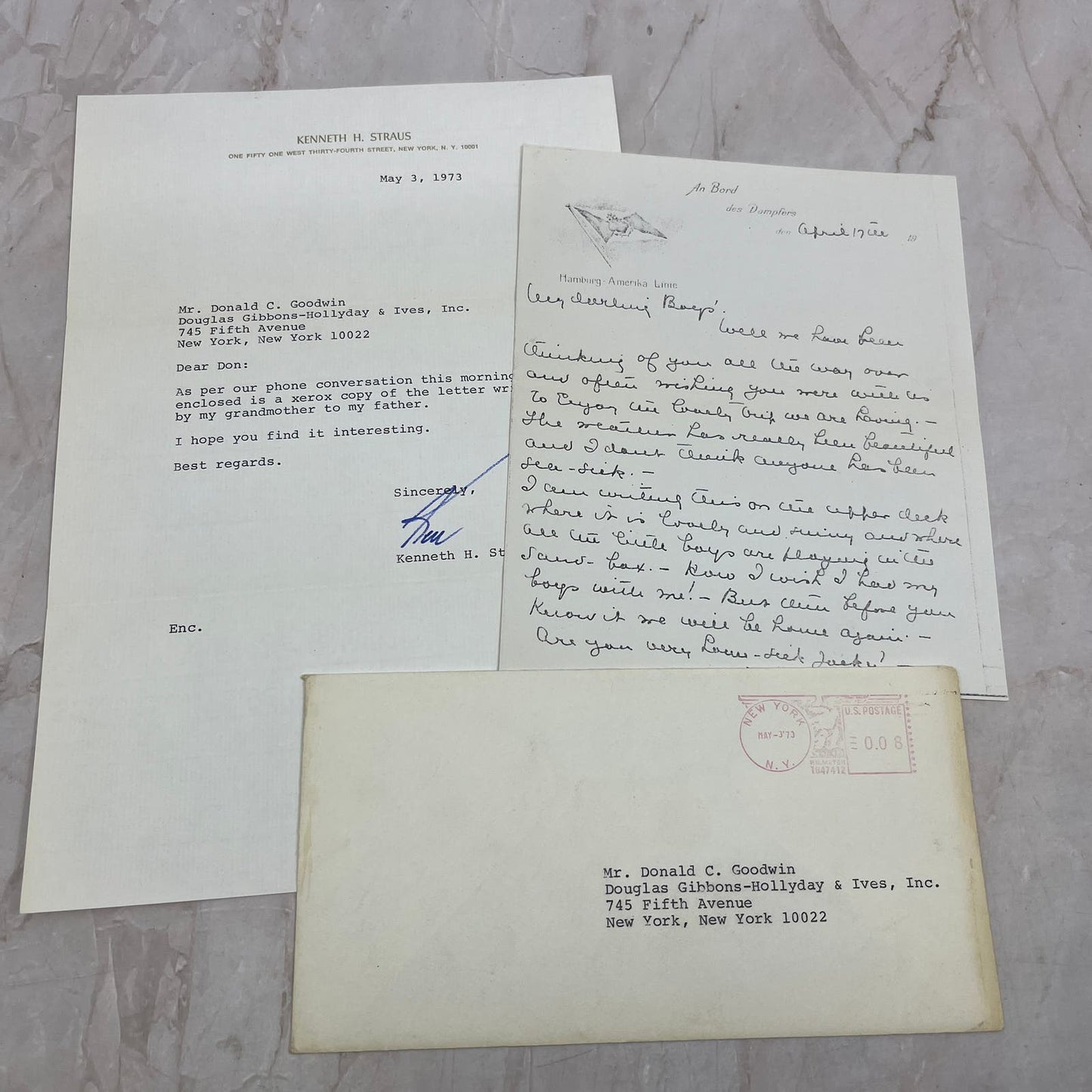 1973 Correspondence Letter Kenneth H. Straus & Donald C. Goodwin NY AE7