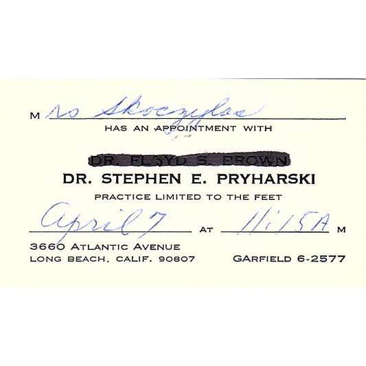 Dr. Stephen E. Pryharski Long Beach CA Vintage Business Card SB4-B2