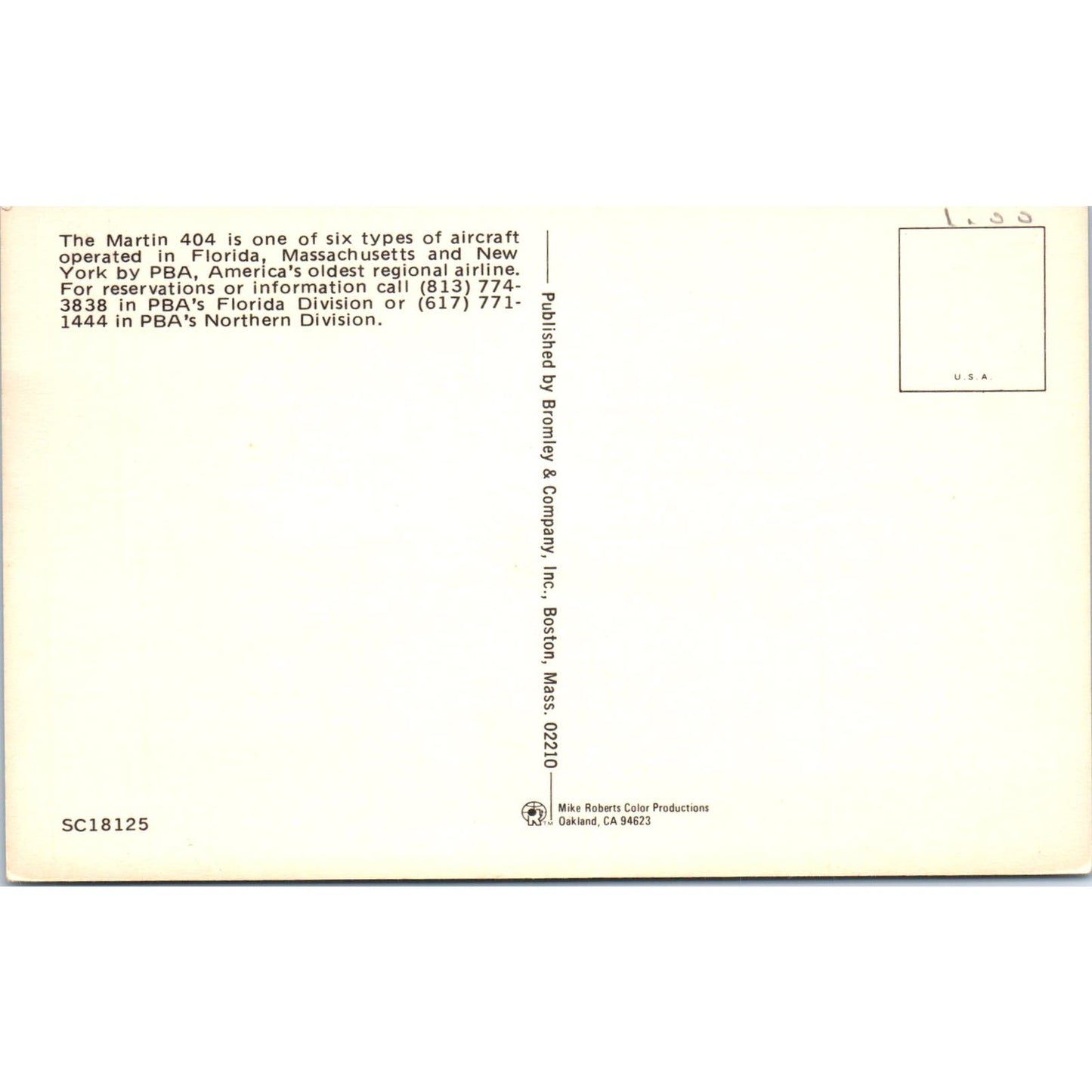 PBA Martin 404 Airline Vintage Postcard PC3