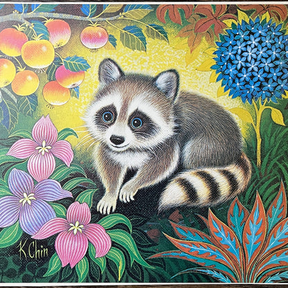 1970s Raccoon - K Chin Retro Kitsch Lithograph Art Print 9x12 V8